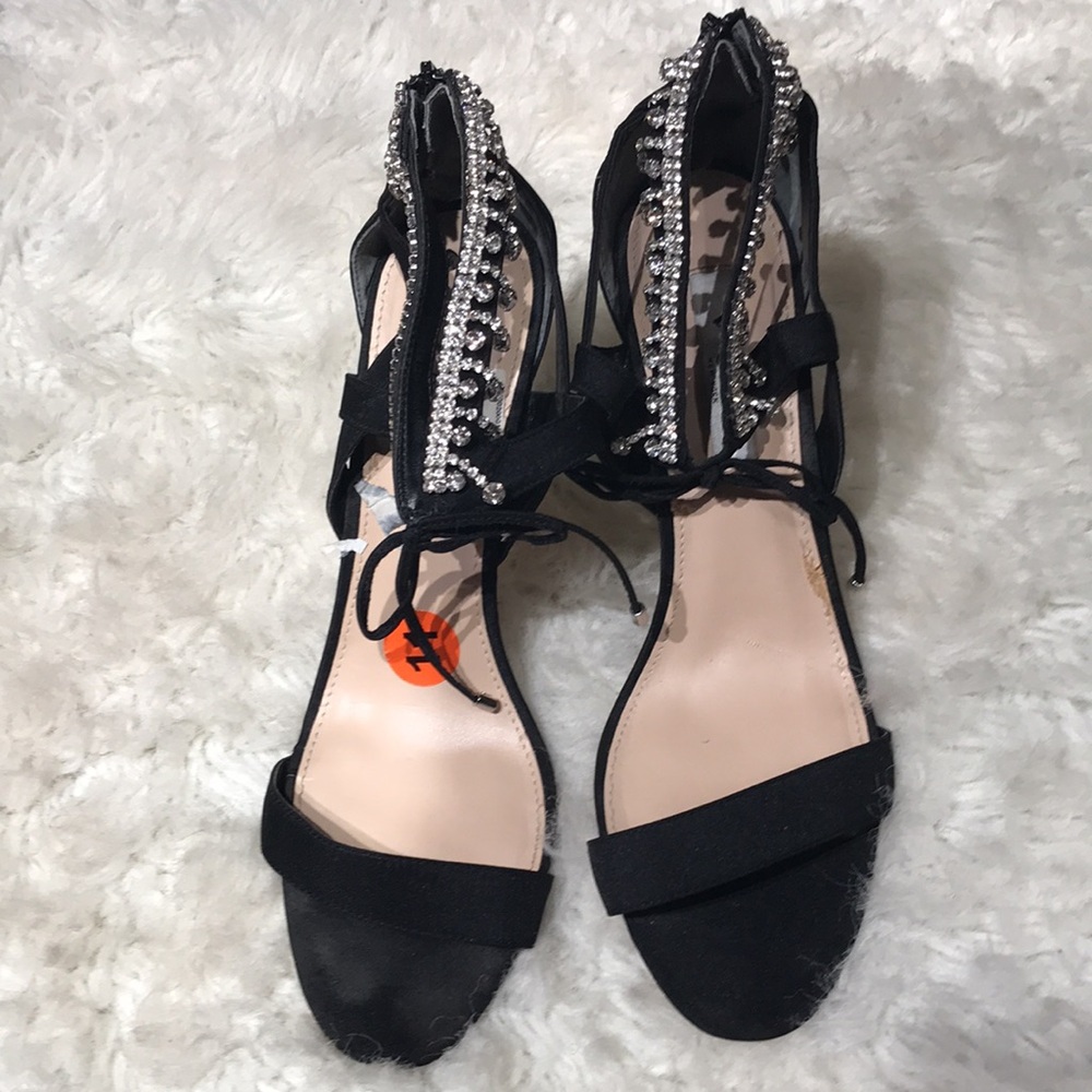 Nina New York Women Black Crystal Rhinestone Zip Up Heels - 11